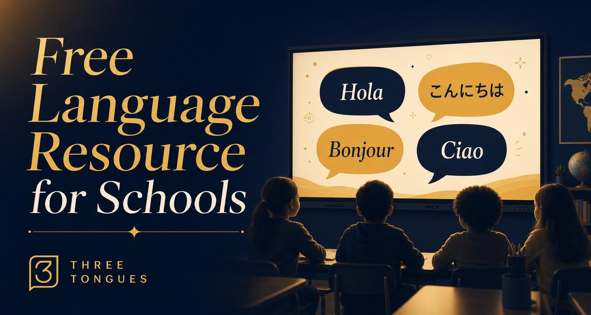 Three Tongues free language resource for schools showing a multilingual classroom listening game